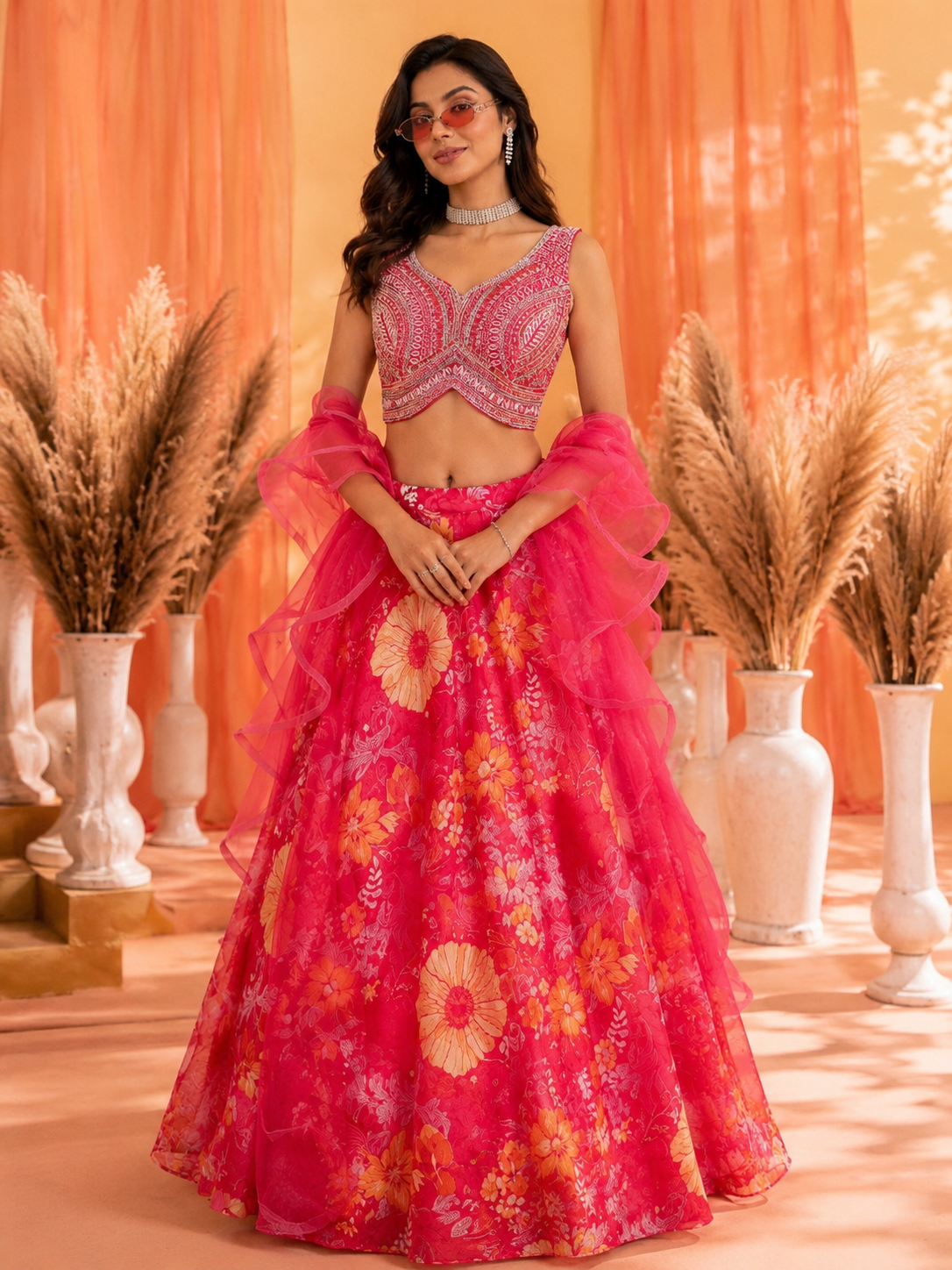 Sleeveless Floral Lehenga