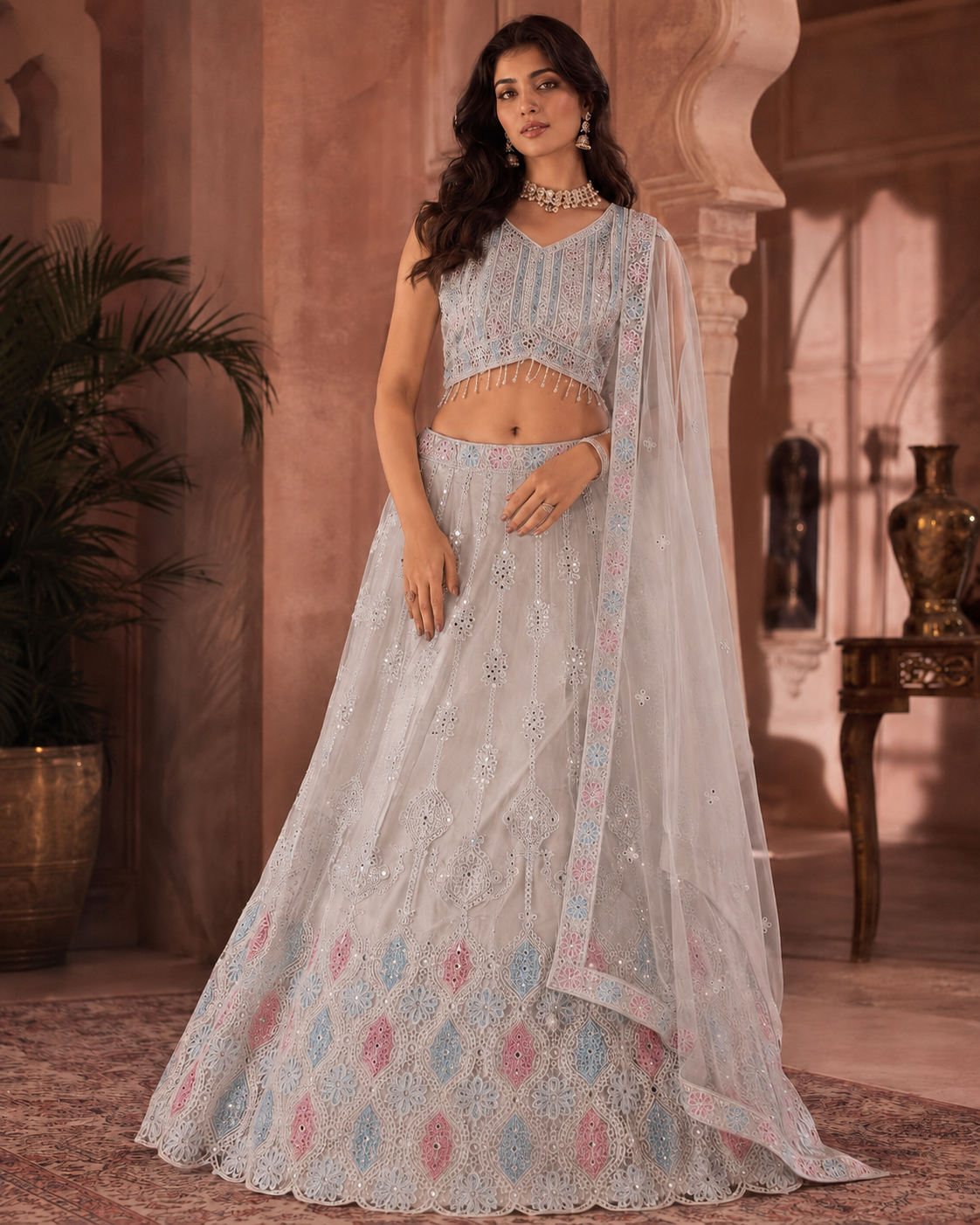 Sleeveless Embroidered Lehenga