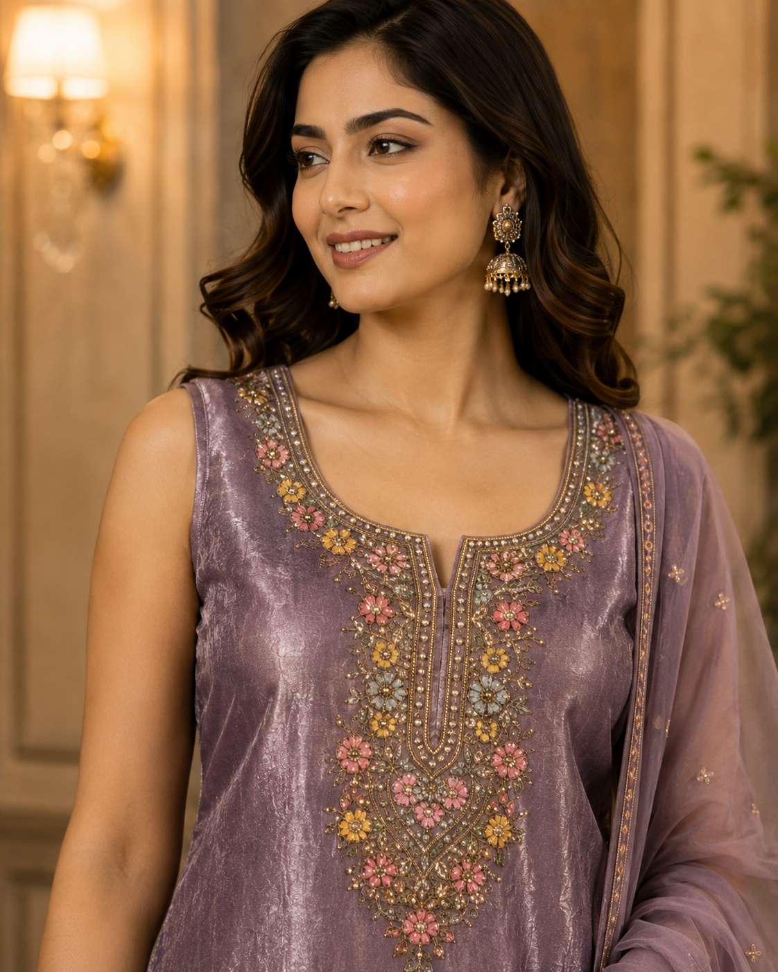 Sleeveless Embroidered Sharara Suit view 2